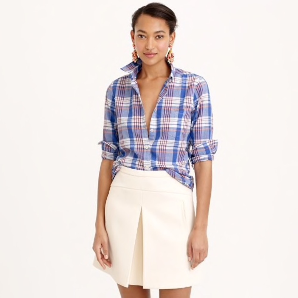 J Crew Textured cotton shirt in orange plaid